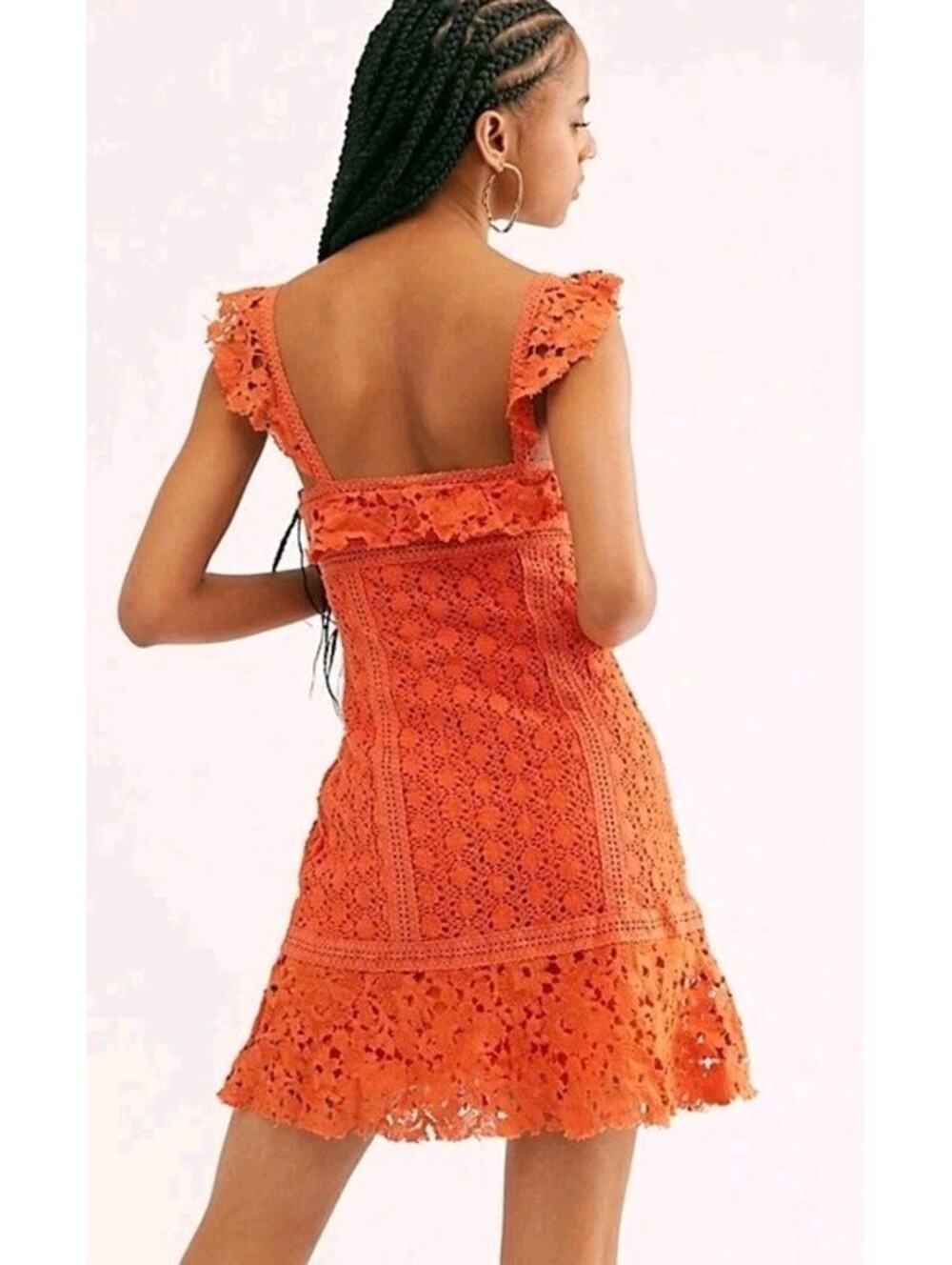 Free People Cross My Heart Mini Dress Size 4 Chrochet Lace Orange - Picture 2 of 12